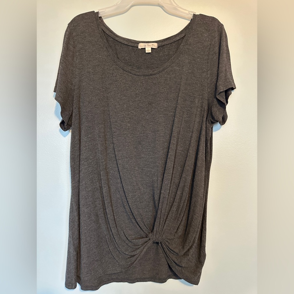 Gray Relaxed Tie Front Short Sleeve Tee